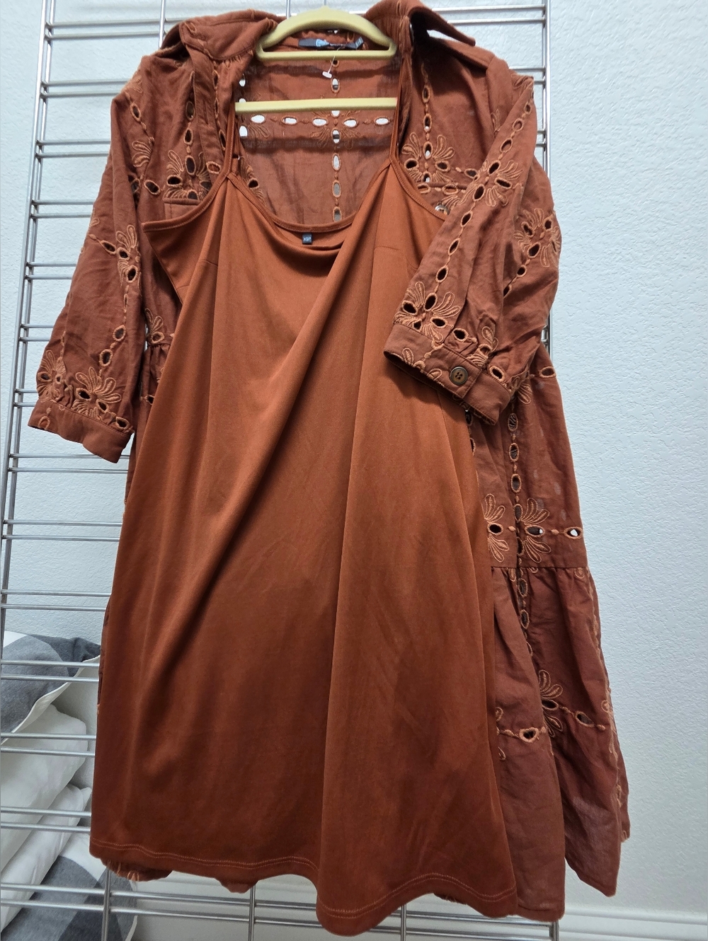 Eva Franco Rust Eyelet Button-Tier Dress - Picture 2 of 11